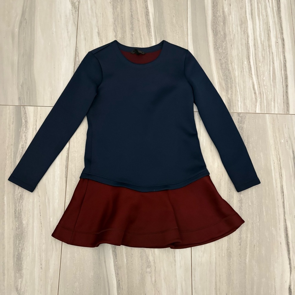 BCBG Mxazria Navy and Burgundy Long Sleeve Dress Size XS